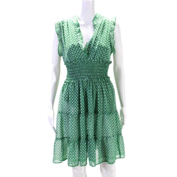 Max Studio Womens Green Printed Smocked Cap Sleeves Layered  Dress Size Small - Picture 1 of 4